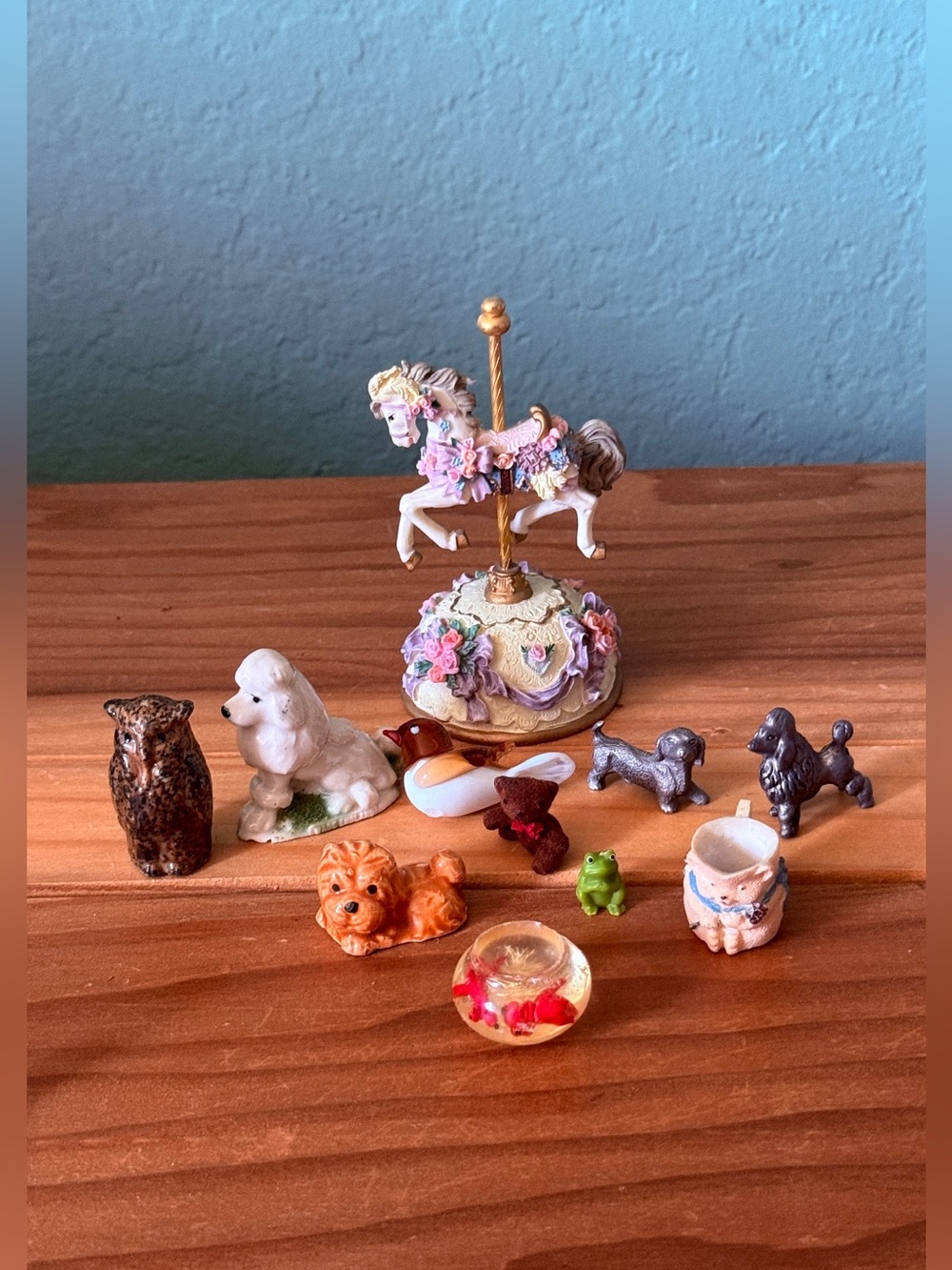 Vintage 11 Pc Miniature Figurine Lot Carousel Horse Dogs Owl Animals
